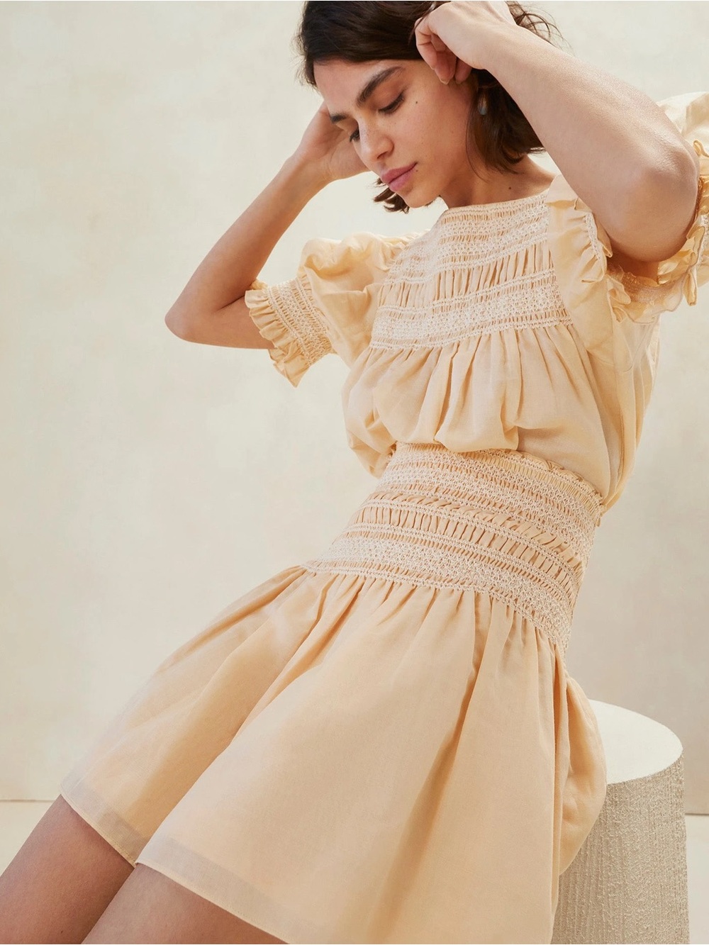 Loeffler Randall Gilles Sand Ecru Smocked Skirt
Size Medium